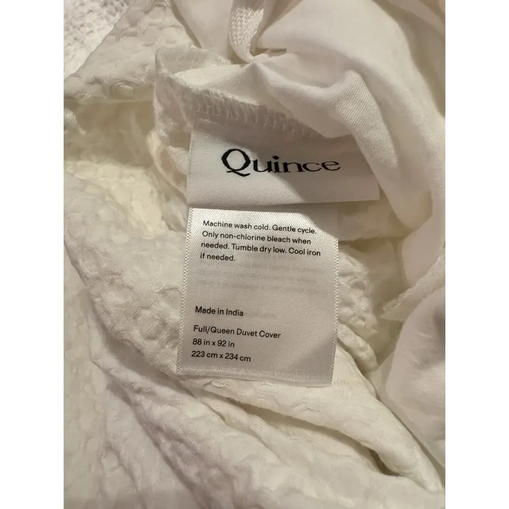 Quince Organic Luxe Honeycomb Full/Queen Duvet Cover White Button Closure NWOT